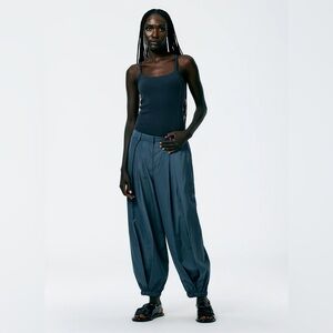 Italian Sporty Nylon Eden Pleated Balloon Pant - Blue Gray